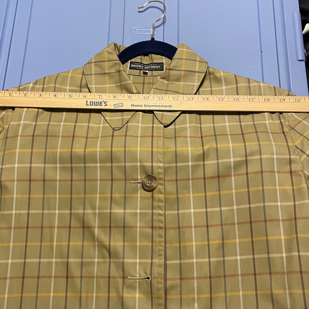 Vintage Brooks Brothers Women's Button Jacket Trench Mid Length, Beige Plaid, Lg - Picture 15 of 16